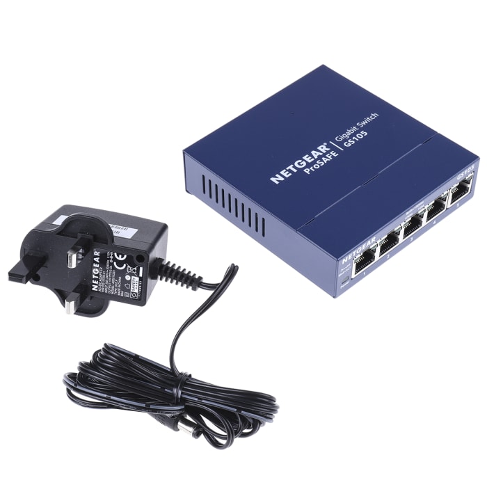 Switch Ethernet Netgear de sobremesa , 5 puertos, Gigabit, 10/100/1000Mbit/s, 5 RJ45, 0 SFP