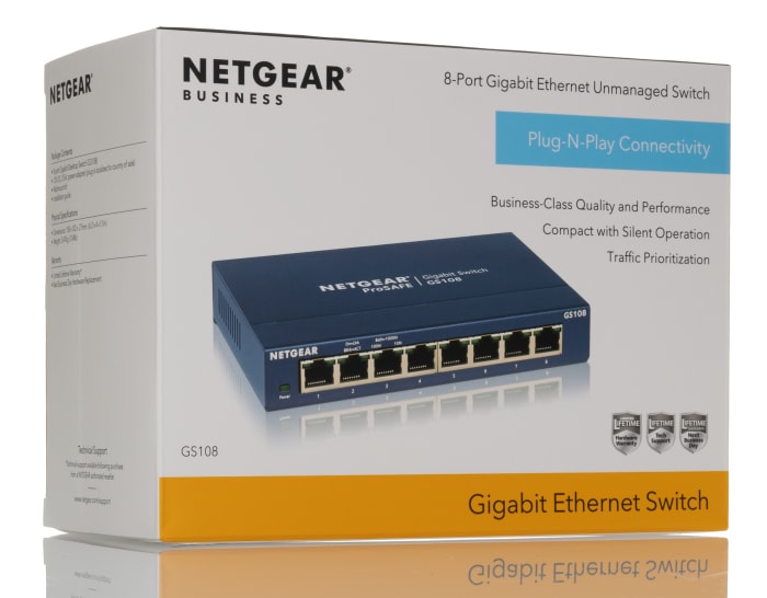 Netgear ProSAFE GS108, Unmanaged 8 Port Ethernet Switch, Type G - British 3-Pin
