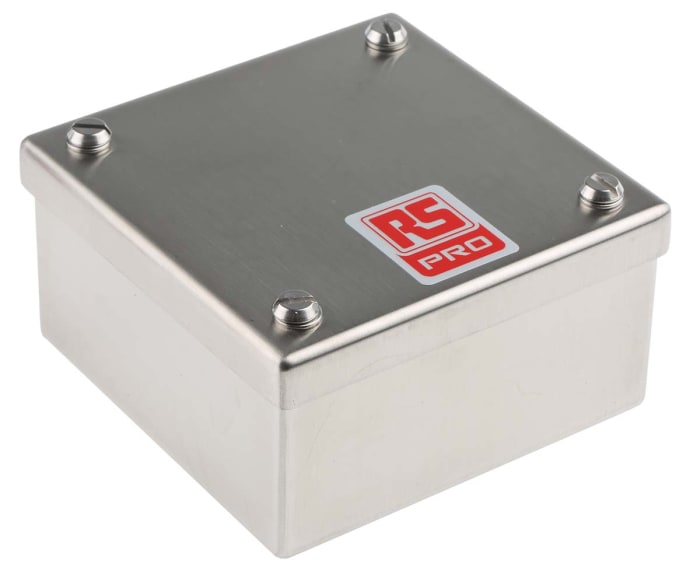 RS PRO 304 Stainless Steel Satin Square Adaptable Enclosure Box, 100mm x 100mm x 50mm