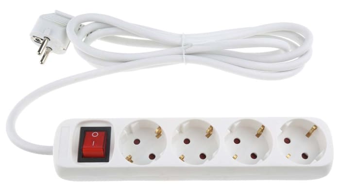 Regleta de enchufes RS PRO, con interruptor, long. cable 2m, 4 tomas Schuko, 250 V, 16A