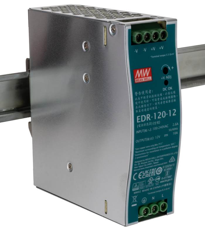 MEAN WELL EDR Switched Mode DIN Rail Power Supply, 90 → 264V ac ac Input, 12V dc dc Output, 10A Output, 120W