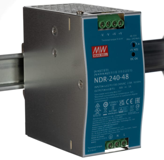 Alimentation pour rail DIN MEAN WELL, série NDR, 48V c.c.out 5A, 240W