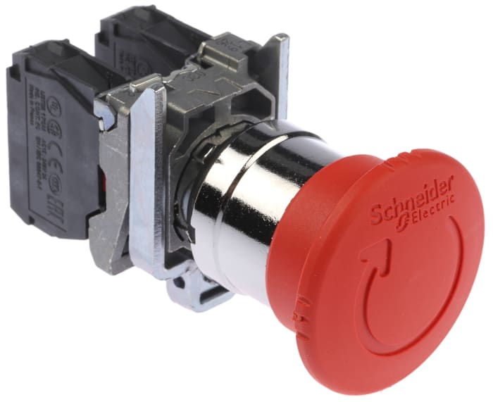 Schneider Electric Harmony XB4 Series Twist Release Emergency Stop Push Button, Panel Mount, 22mm Cutout, 2NC, IP66,