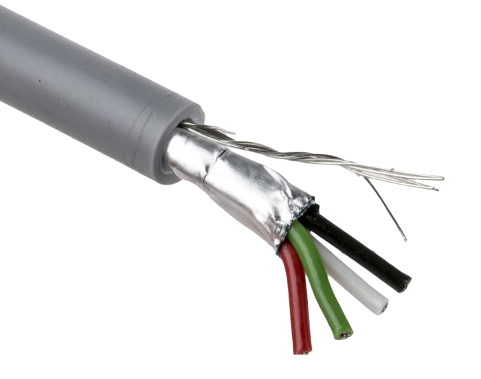 RS PRO Multicore Data Cable, 0.2 mm², 4 Cores, 24 AWG, Screened, 100m, Grey Sheath