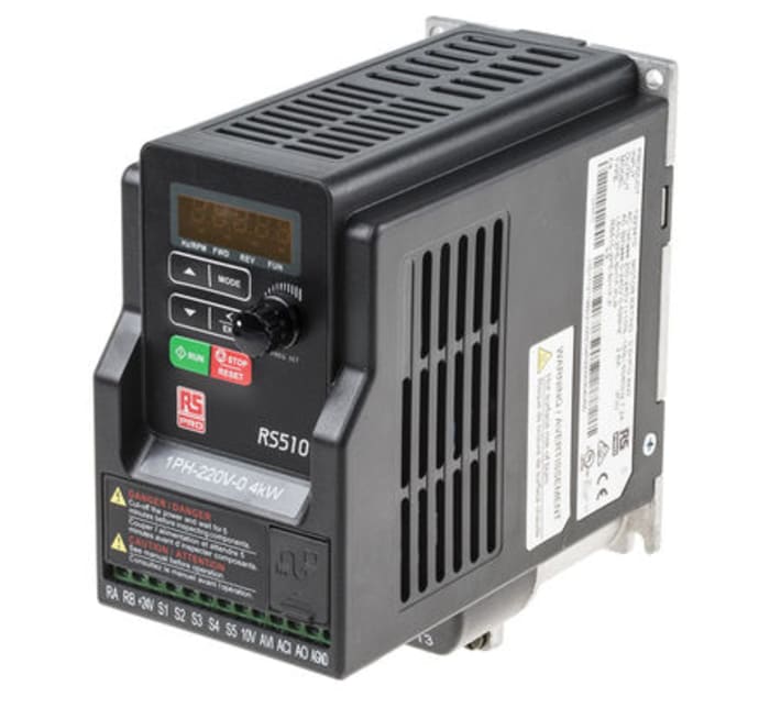 Variateur de fréquence RS PRO, 0,4 kW 200 → 240 V c. a. 1 phase, 7,2 A, 0.01 → 599Hz