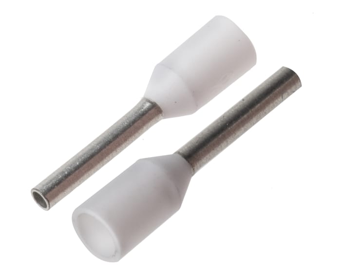 JST, FTR Insulated Crimp Bootlace Ferrule, 8mm Pin Length, 1mm Pin Diameter, 0.5mm² Wire Size, White