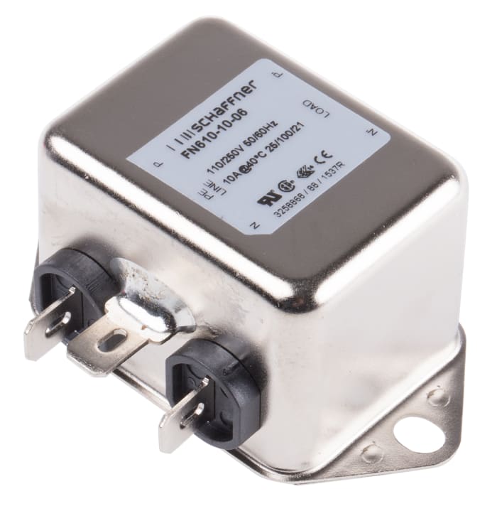 Schaffner, FN610 10A 250 V ac/dc DC to 400Hz, Chassis Mount RFI Filter, Quick Connect, Single Phase