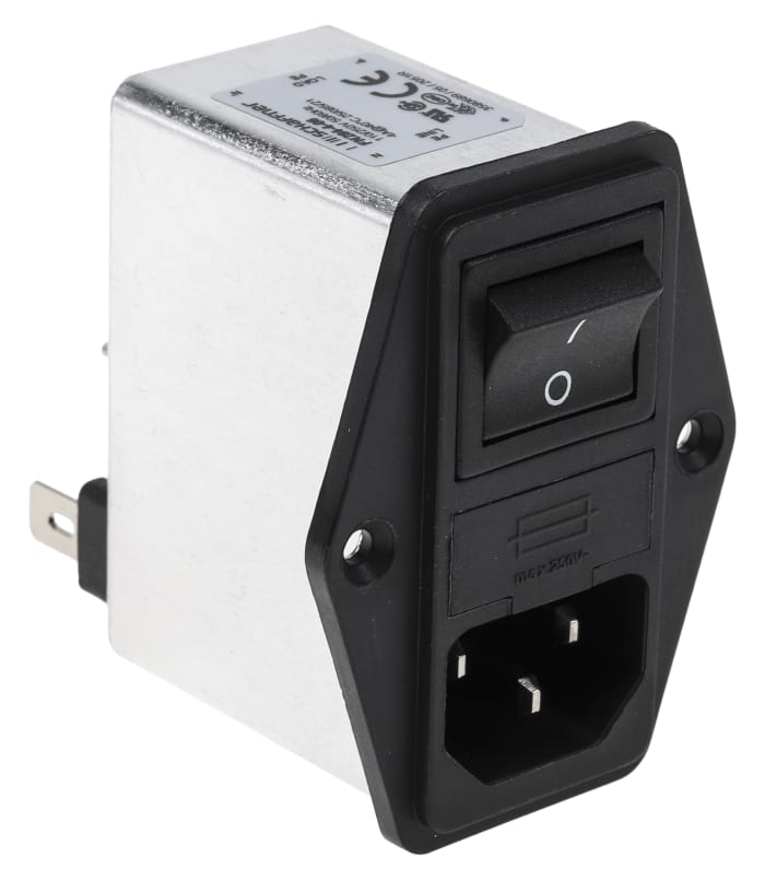 IEC Güç Konnektörü Filtresi, C14, Panoya / Panele Monte, 50 → 400Hz, 250 V ac, Akım Değeri: 4A