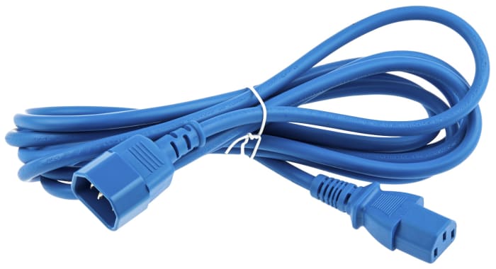 Cable de alimentación RS PRO Azul de 3m, con. A IEC C13, hembra, con. B IEC C14, macho