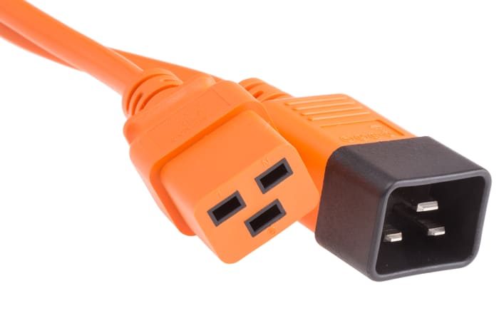 Napájecí kabel 1m, Oranžová, A: IEC C19, B: IEC C20 RS PRO 1,5 mm²