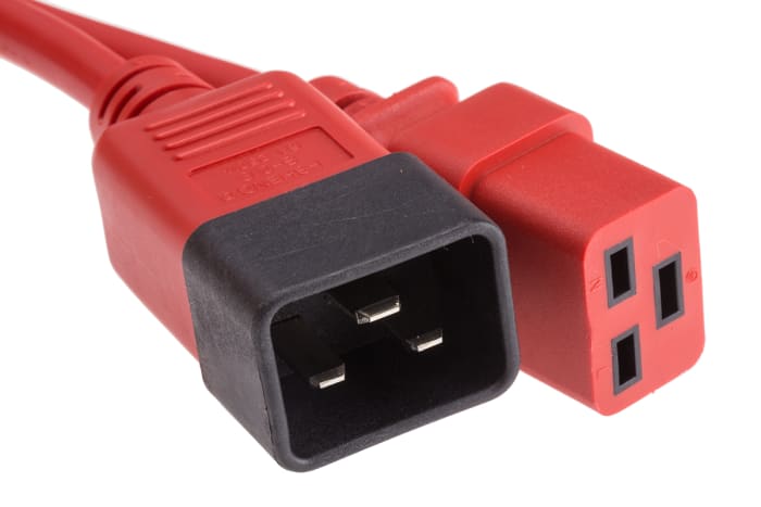 Cable de alimentación RS PRO Rojo de 1m, con. A IEC C19, hembra, con. B IEC C20, macho