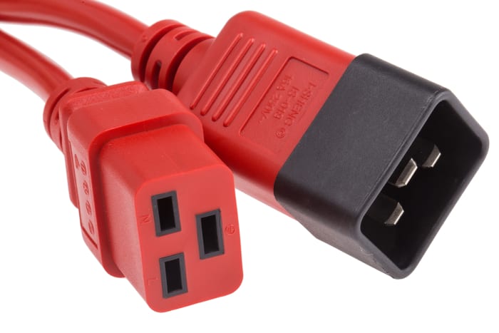 Cable de alimentación RS PRO Rojo de 3m, con. A IEC C19, hembra, con. B IEC C20, macho, 250 V / 16 A