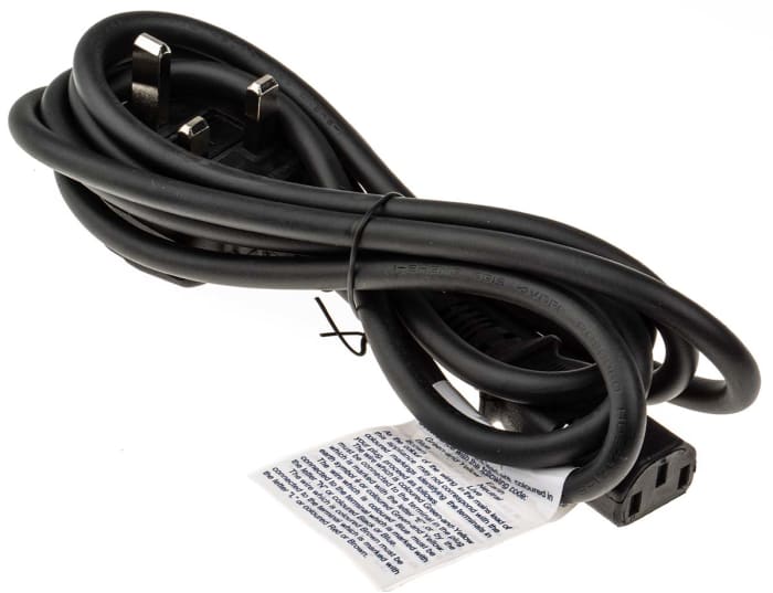 RS PRO Straight IEC C13 Socket to Right Angle Type G UK Plug Power Cord, 2m