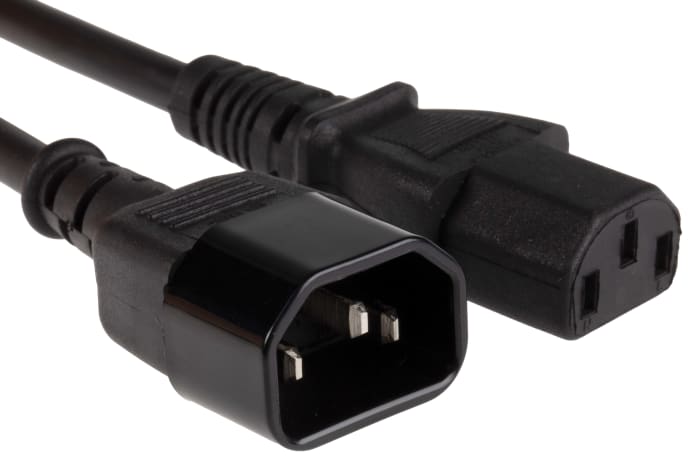 Cable de alimentación RS PRO Negro de 3m, con. A IEC C13, hembra, con. B IEC C14, macho, 250 V / 10 A