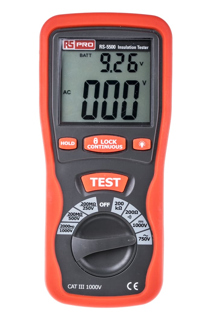 RS PRO RS5500 Insulation Tester, 250V Min, 1000V Max, 2GΩ Max, CAT III 1000V
