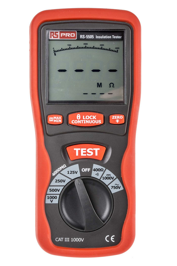 RS PRO RS5505 Insulation Tester, 125V Min, 1000V Max, 4GΩ Max, CAT III 1000V