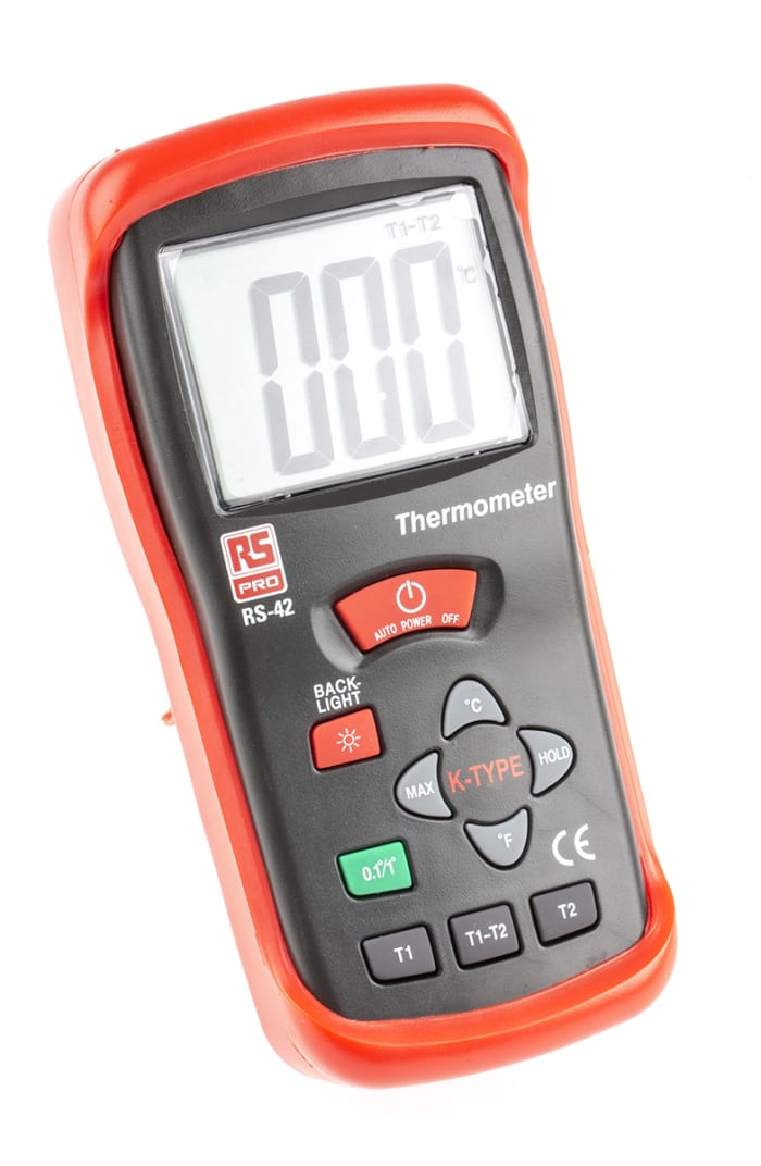 Thermomètre numérique RS PRO RS42, 2 voies de mesure pour K