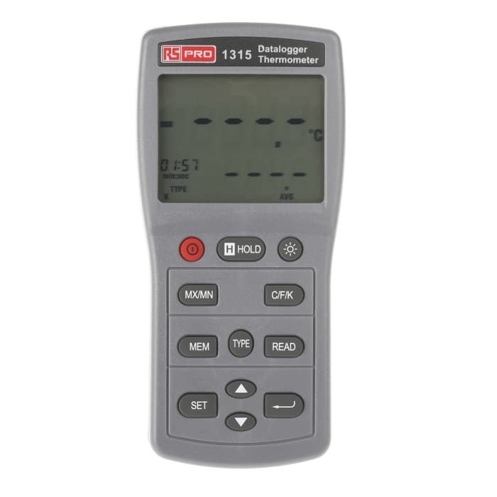 RS PRO 1315 Wired Digital Thermometer, E, J, K, N, R, S, T Probe, 1 Input(s), +1090 (J) °C, +1300 (N) °C, +1370 (K) °C,