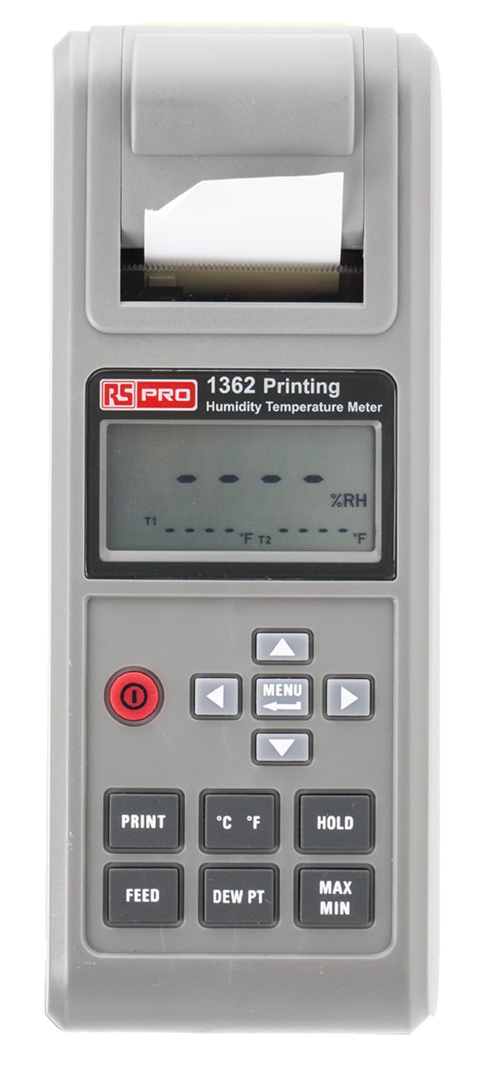 Hygromètre RS PRO RS1362, +1333 (Type2) °C, +140 (Type1) °F, +2431 (Type2) °F, +60 (Type1) °C max., 95%HR max.