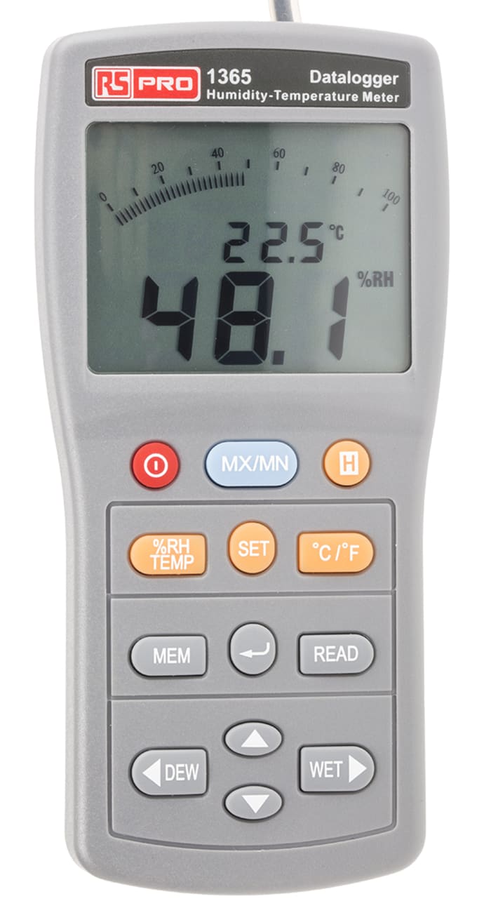 RS PRO 1365 Temperature & Humidity Data Logger, RS232, USB