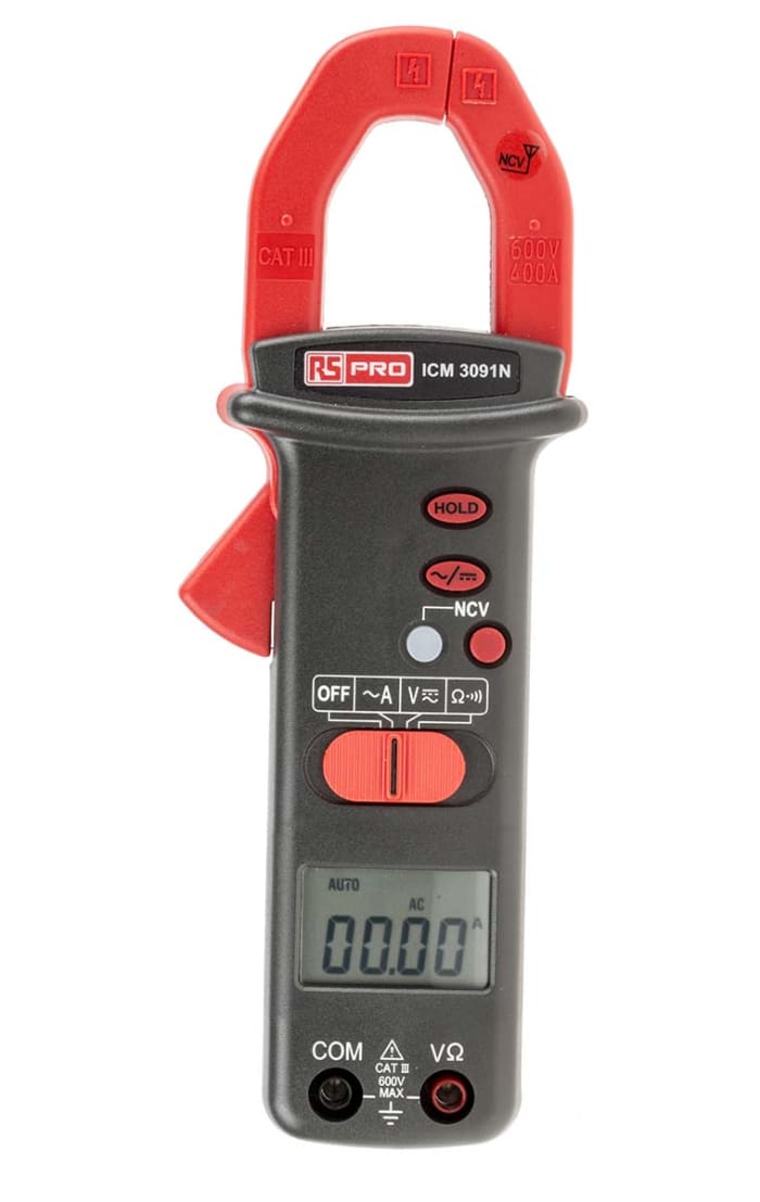 RS PRO ICM3091N Clamp Meter 400 A 600 V dc 600 V ac CAT III Non-Contact Voltage Detector