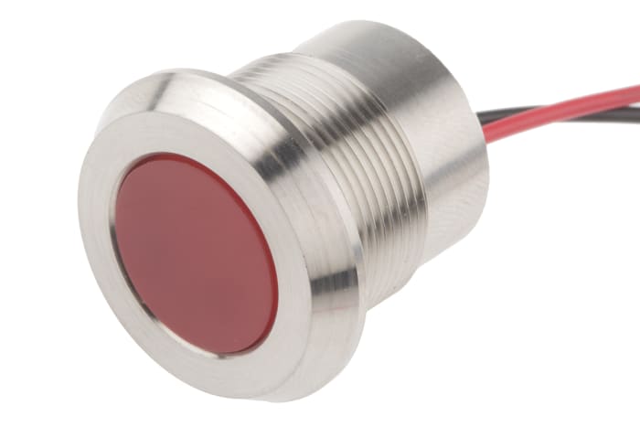 RS PRO Red Panel Mount Indicator, 12V dc, 22mm Mounting Hole Size, Lead Wires Termination, IP67