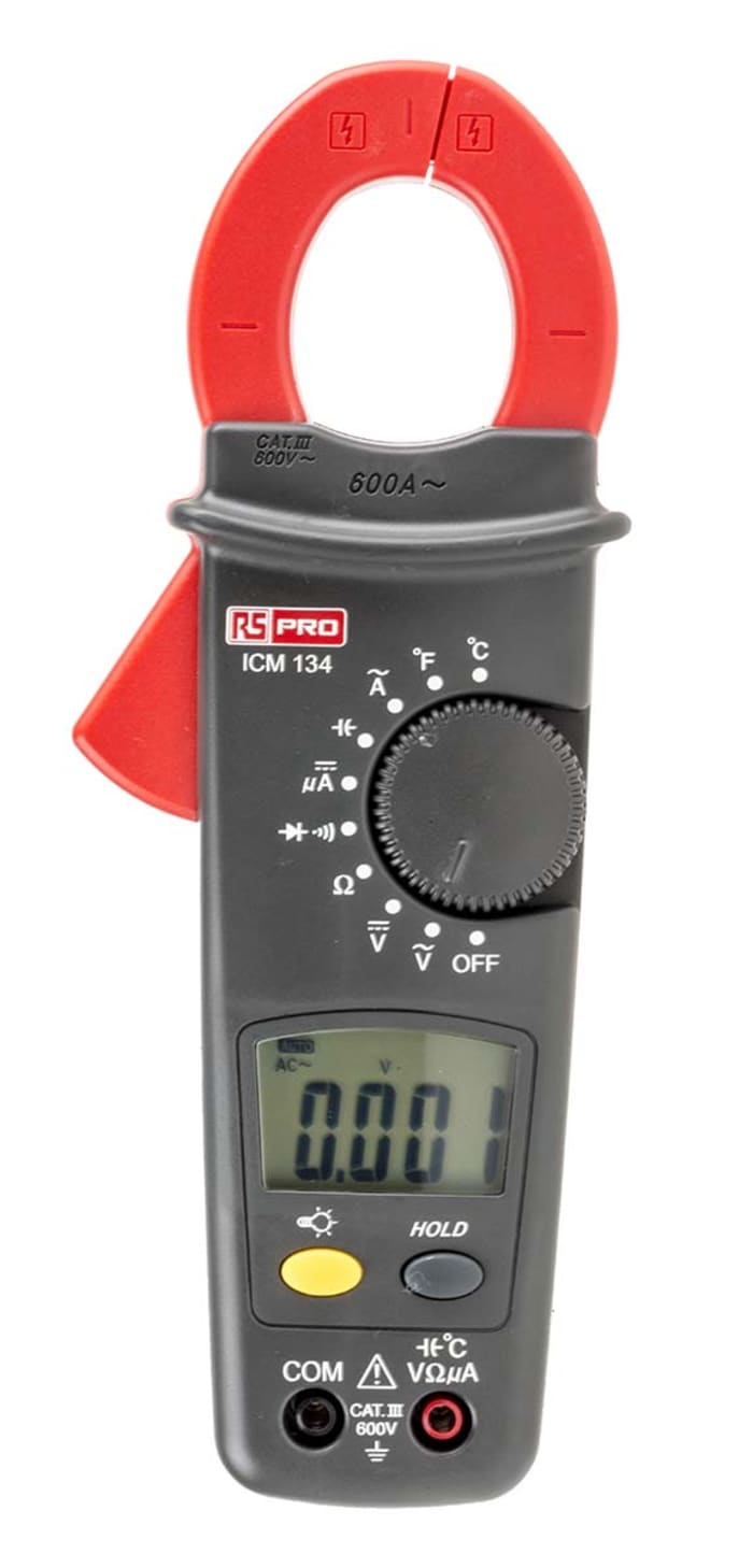 RS PRO ICM134 Clamp Meter, 4mA dc, Max Current 600A ac CAT II 1000 V, CAT III 600 V