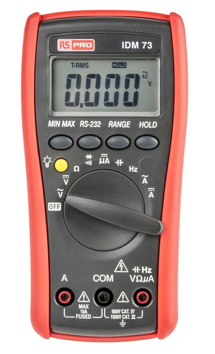 RS PRO IDM73 Handheld Digital Multimeter, True RMS, 10A ac Max, 10A dc Max, 750V ac Max