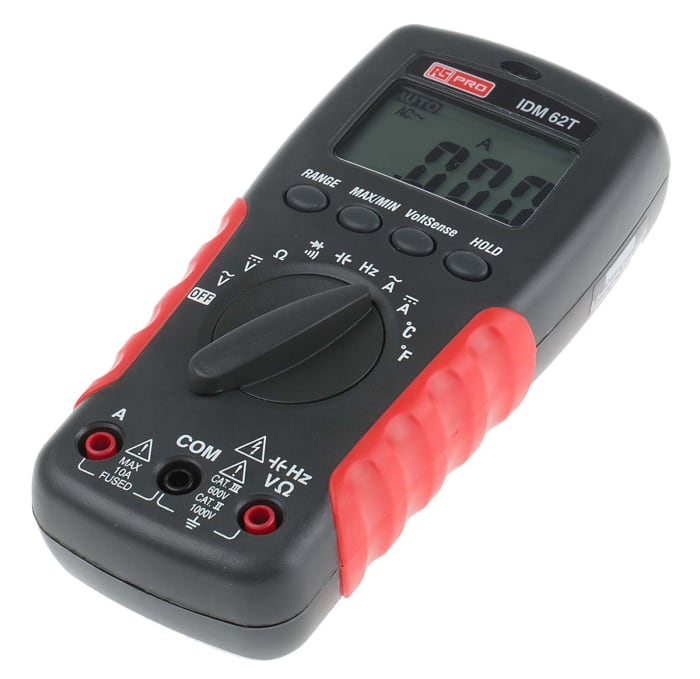 RS PRO, RS PRO IDM62T Handheld Digital Multimeter, 10A ac Max, 10A dc Max,  750V ac Max - UKAS Calibrated, 123-3337