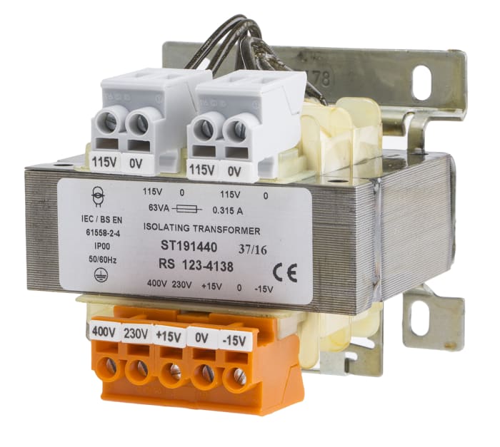 RS PRO 63VA DIN Rail Transformer, 230 → 400V ac Primary, 115V Secondary