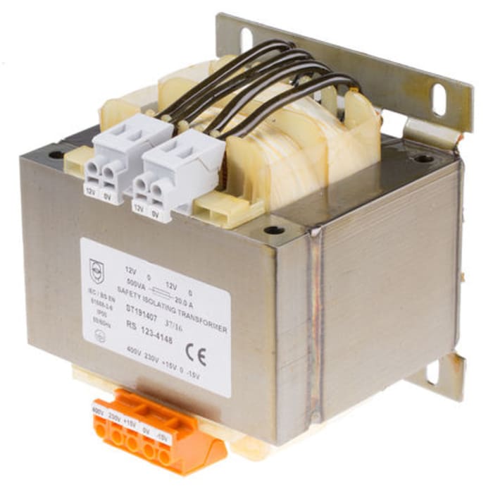 Transformateur à montage sur châssis, Vin 230 → 400V c.a., Vout 2 x 12V c.a., 2 sorties 90%, 500VA 2.0/4.9Ω