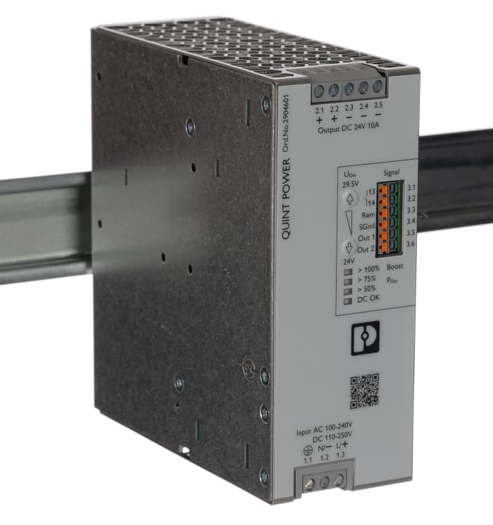 Phoenix Contact QUINT POWER Switched Mode DIN Rail Power Supply, 230V ac ac Input, 24V dc dc Output, 10A Output, 240W