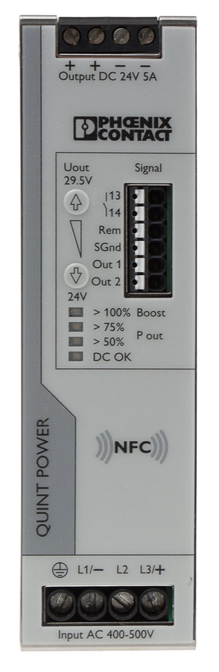 Phoenix Contact QUINT POWER Switched Mode DIN Rail Power Supply, 400V ac ac Input, 24V dc dc Output, 5A Output, 120W