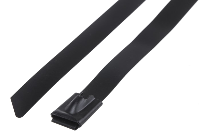 RS PRO Cable Tie, Roller Ball, 360mm x 12 mm, Black Stainless Steel, Pk-100