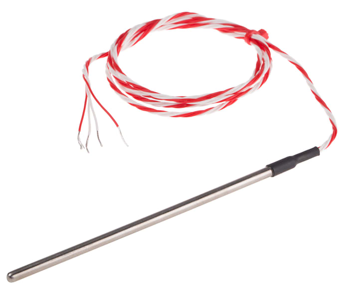 RS PRO 4 wire PT100 Sensor, -50°C min +200°C max, 125mm Probe Length x 4mm Probe Diameter