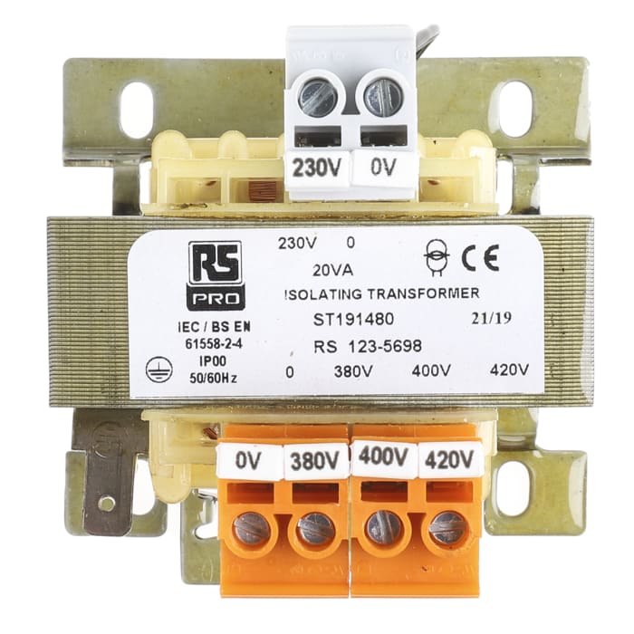 RS PRO 20VA İzolasyon Trafosu, 380 V ac, 400 V ac, 420 V ac (Birincil), 230V ac (İkincil)