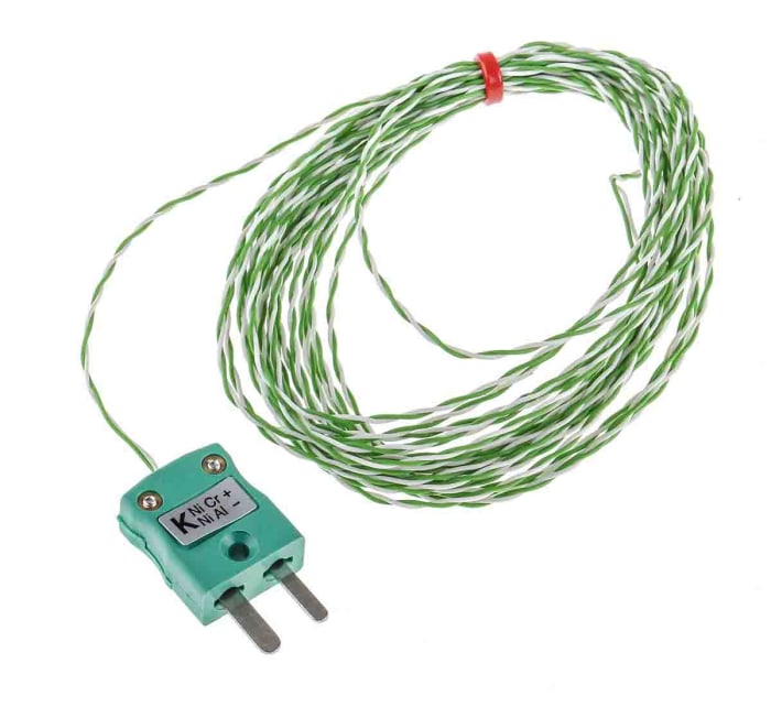 Thermocouple à jonction exposée RS PRO type K Ø 1/0.2mm, L 5m, +260°C max à Fiche mâle miniature