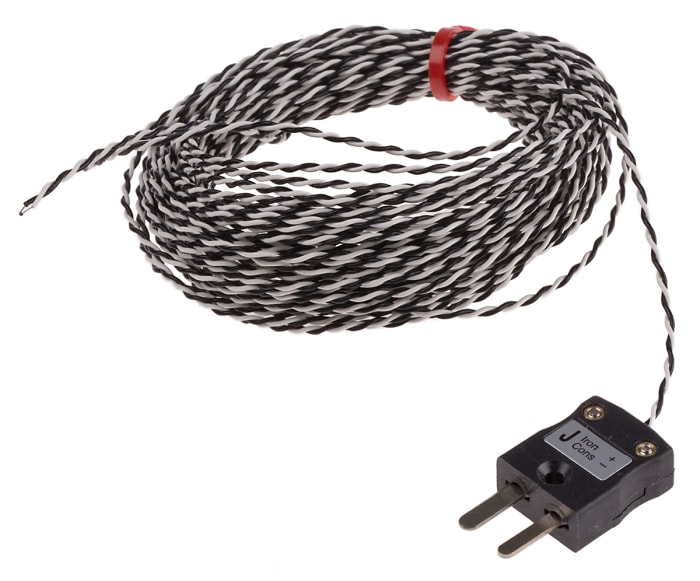 Thermocouple à jonction exposée RS PRO type J Ø 1/0.2mm, L 10m, +260°C max à Fiche mâle miniature