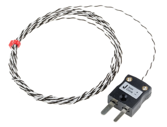 Thermocouple à jonction exposée RS PRO type J Ø 1/0.2mm, L 2m, +250°C max à Fiche mâle miniature