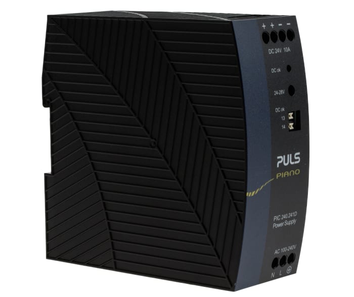 PULS PIANO Switched Mode DIN Rail Power Supply, 230V ac, 24V dc dc Output, 10A Output, 240W