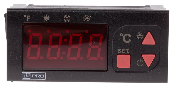 Controlador de temperatura ON/OFF RS PRO, 77 x 35mm, 24 V ac / dc, 1 entrada NTC, 2 salidas Relé