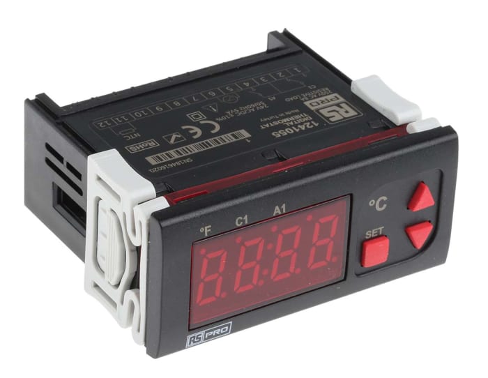 RS PRO Panel Mount On/Off Temperature Controller, 77 x 35mm 1 Input, 2 Output Relay, 24 V ac/dc Supply Voltage