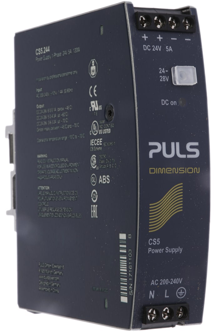 PULS C Switched Mode DIN Rail Power Supply, 230V ac, 24V dc dc Output, 5A Output, 120W