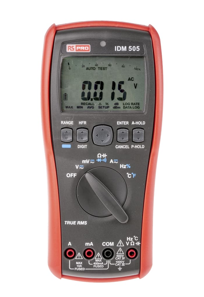 RS PRO IDM505 Handheld Digital Multimeter, True RMS, 10A ac Max, 10A dc Max, 1000V ac Max