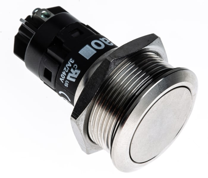 EAO 82 Series Push Button Switch, Momentary, Panel Mount, 22.3mm Cutout, SPDT, 240V, IP65, IP67