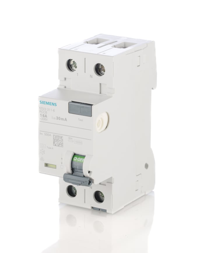 Siemens 5SV3 RCCB, 16A, 2 Pole, 30mA, Type A, 230V ac
