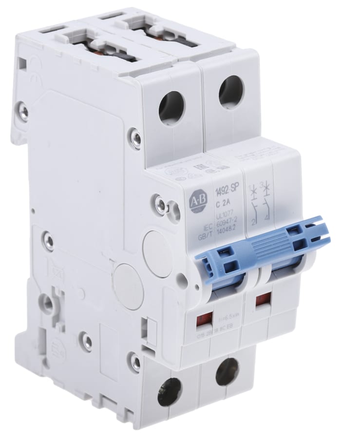 Allen Bradley 1492 1492-SPM MCB, 2P, 2A Curve C, 277V AC, 96V DC, 10 kA Breaking Capacity