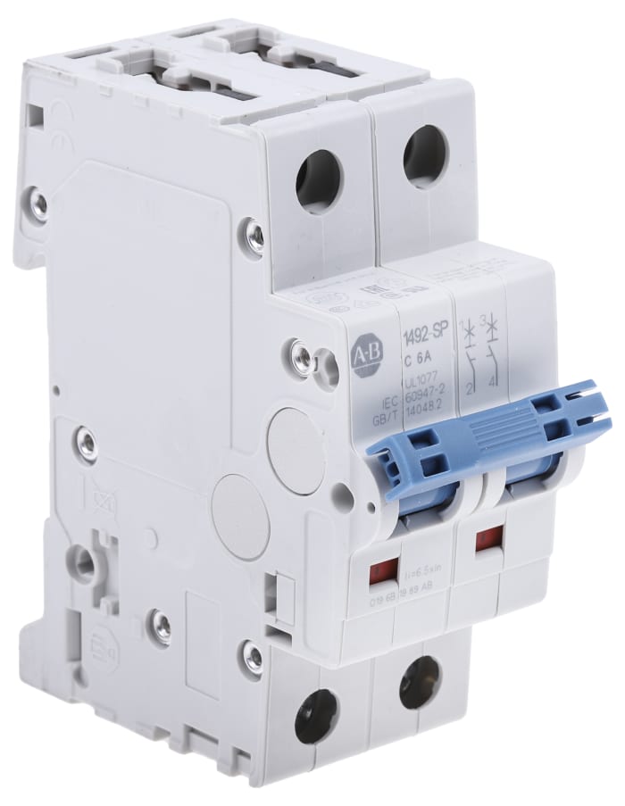 Allen Bradley 1492 1492-SPM MCB, 2P, 6A Curve C, 277V AC, 96V DC, 10 kA Breaking Capacity