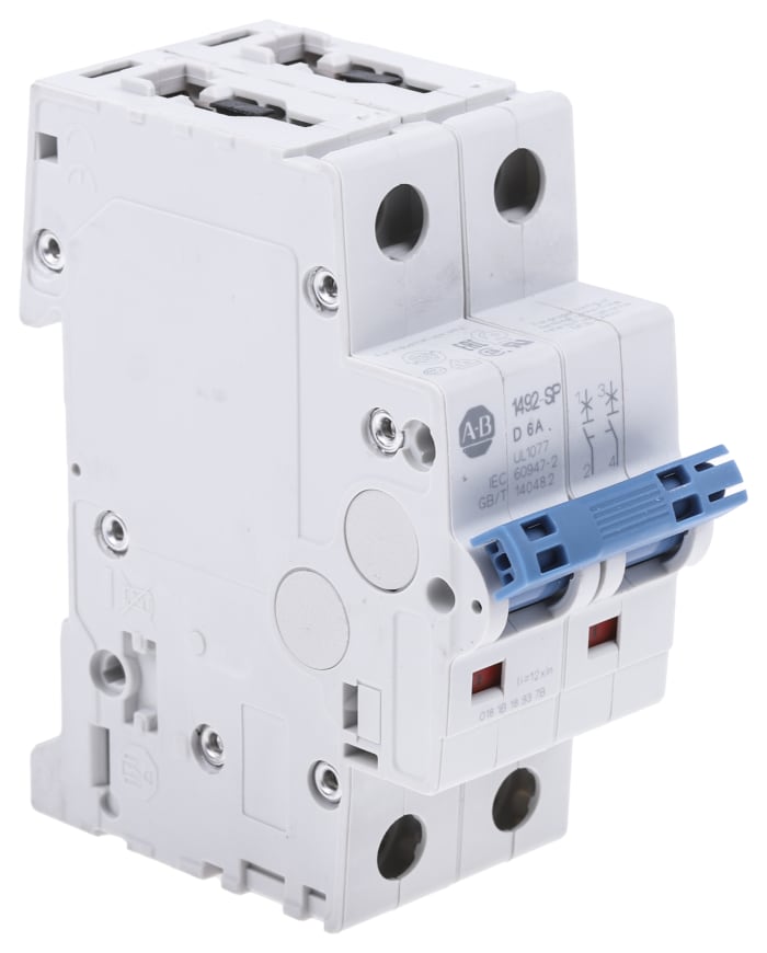 Allen Bradley 1492 1492-SPM MCB, 2P, 6A Curve D, 277V AC, 96V DC, 10 kA Breaking Capacity