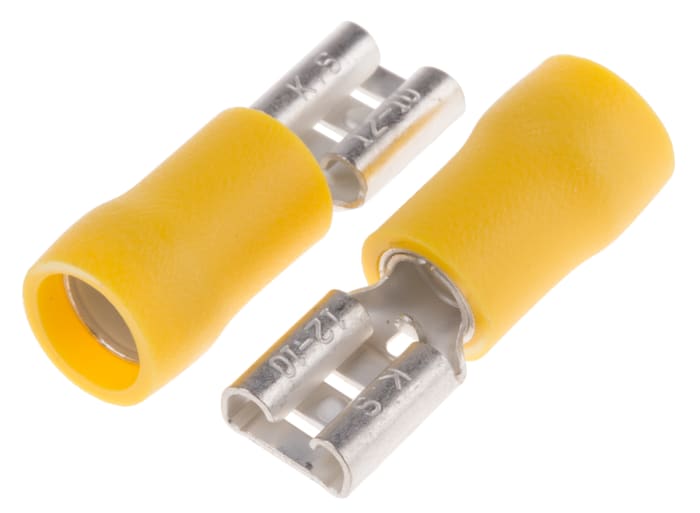 RS PRO Yellow Insulated Female Spade Connector, Double Crimp, 6.35 x 0.8mm Tab Size, 4mm² to 6mm²